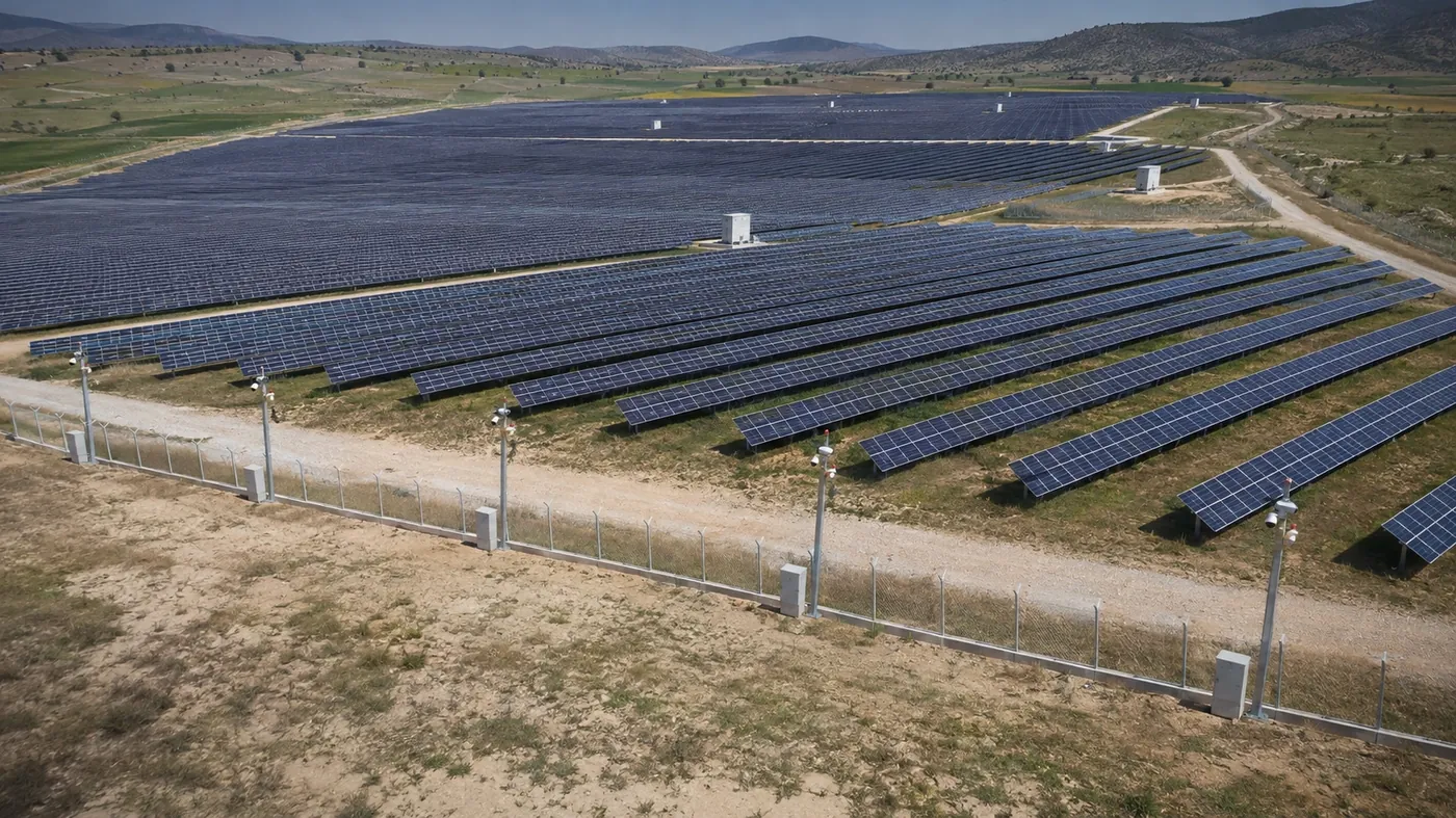 GES sahasında çevre çiti boyunca 50 metre aksla sıralanan Telmag güvenlik direkleri