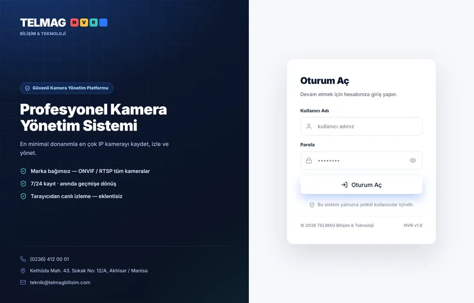 TELMAG Cloud NVR oturum açma (login) ekranı
